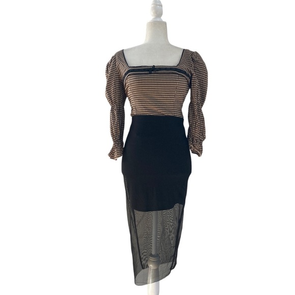 Donna Mizani Black Skirt NWT Sheer Mesh Layered Stretch Pull On Pencil Midi - Picture 6 of 11